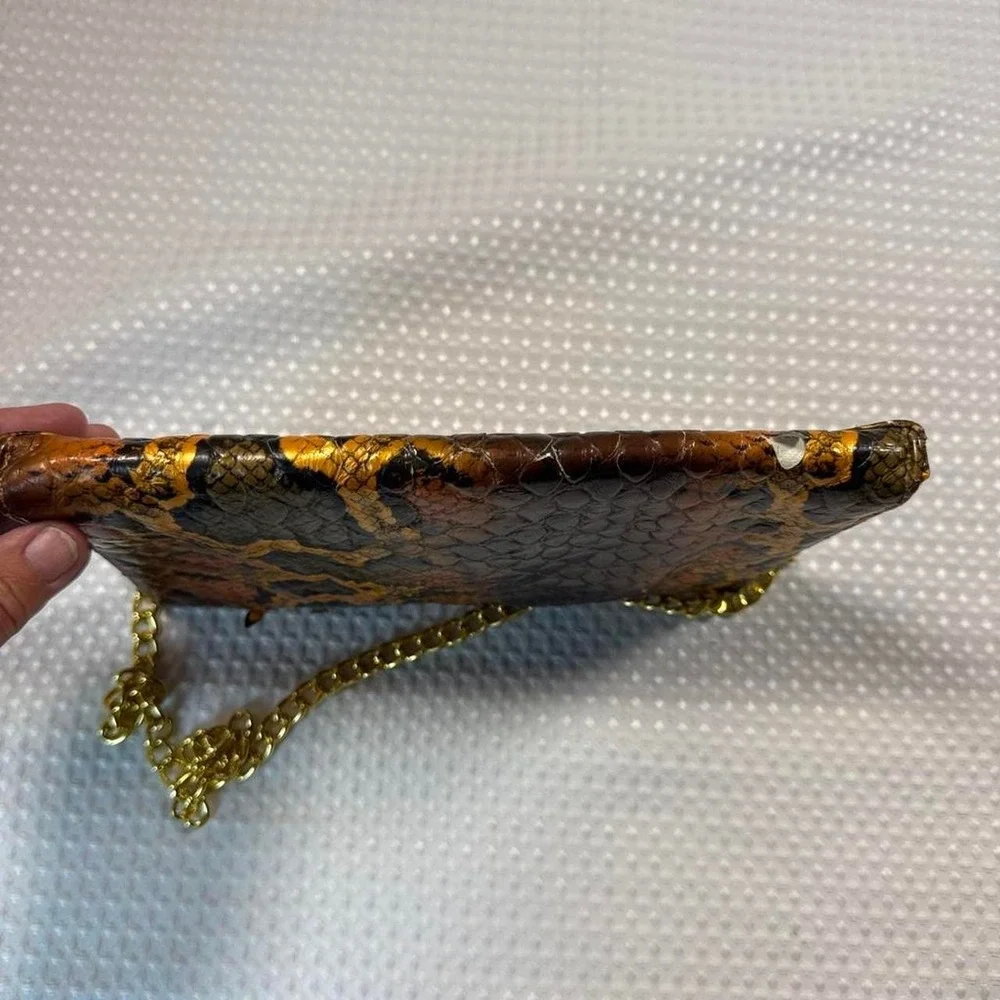 Jessica McClintock Clutch Bag Womens OS Orange Good Snakeskin Chain Strap